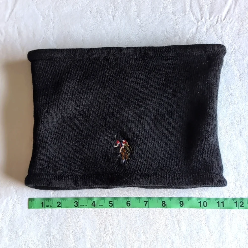 U.S. Polo Assn Men's Knit Neck Gaiter Scarf Black W/ Pull String Adjustment